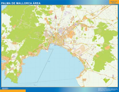 Mapa carreteras Palma Mallorca Area enmarcado plastificado 