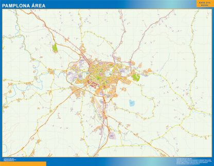 Mapa carreteras Pamplona Area enmarcado plastificado 