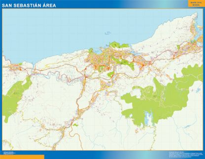 Mapa carreteras San Sebastian Area enmarcado plastificado 