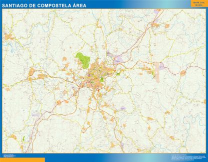 Mapa carreteras Santiago Compostela Area enmarcado plastificado 