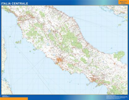 Mapa centro Italia carreteras enmarcado plastificado 