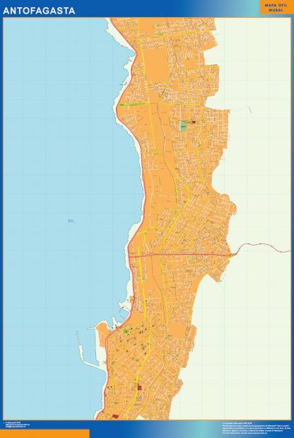 Mapa de Antofagasta en Chile enmarcado plastificado 