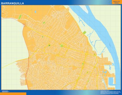 Mapa de Barranquilla en Colombia enmarcado plastificado 