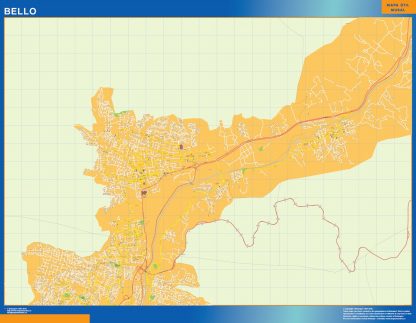 Mapa de Bello en Colombia enmarcado plastificado 