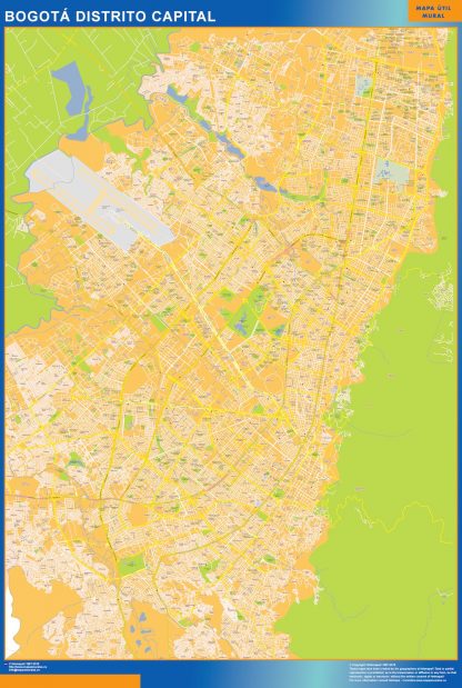 Mapa de Bogota Distrito Capital en Colombia enmarcado plastificado 