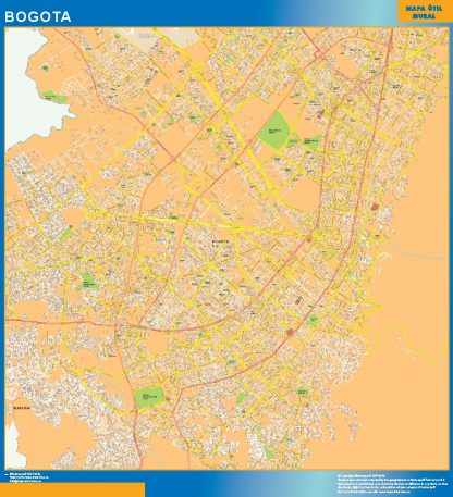 Mapa de Bogota en Colombia enmarcado plastificado 