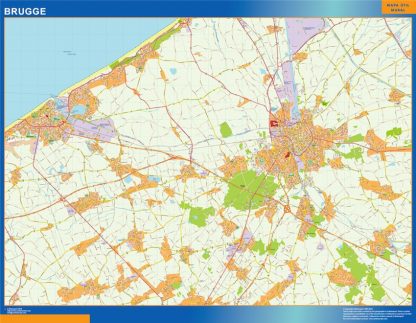 Mapa de Brujas en Bélgica enmarcado plastificado 