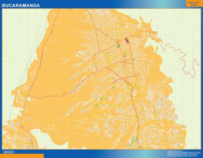 Mapa de Bucaramanga en Colombia enmarcado plastificado 