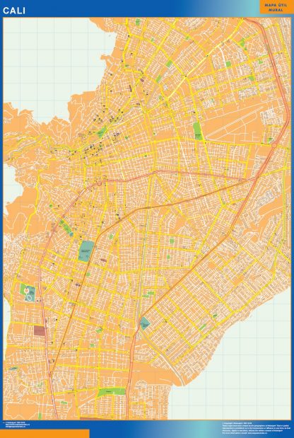 Mapa de Cali en Colombia enmarcado plastificado 