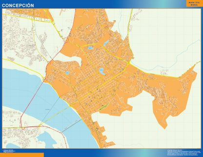 Mapa de Concepcion en Chile enmarcado plastificado 