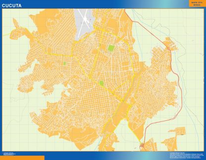 Mapa de Cucuta en Colombia enmarcado plastificado 