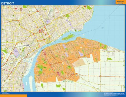 Mapa de Detroit enmarcado plastificado 