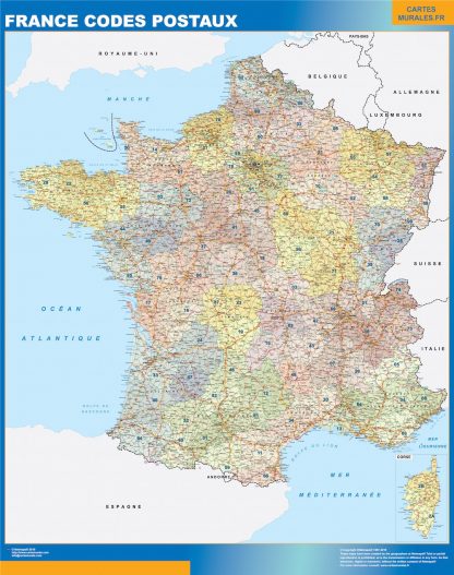 Mapa de Francia de códigos postales enmarcado plastificado 