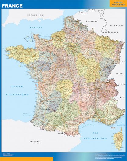 Mapa de Francia politico enmarcado plastificado 