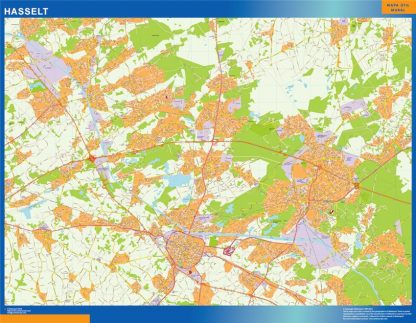 Mapa de Hasselt en Bélgica enmarcado plastificado 