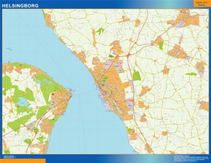 Mapa de Helsingborg en Suecia enmarcado plastificado 