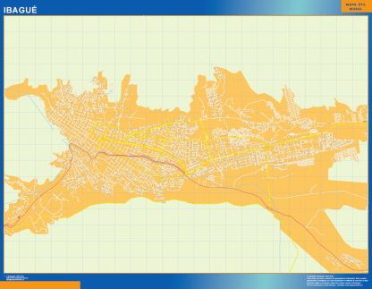 Mapa de Ibague en Colombia enmarcado plastificado 