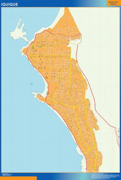 Mapa de Iquique en Chile enmarcado plastificado 