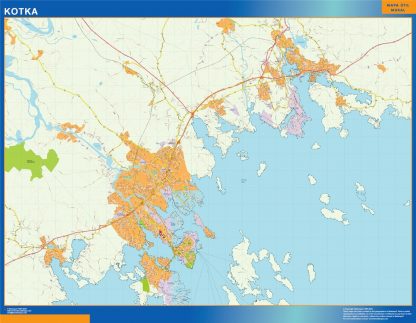 Mapa de Kotka en Finlandia enmarcado plastificado 