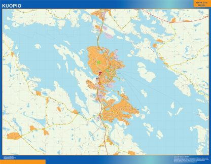 Mapa de Kuopio en Finlandia enmarcado plastificado 