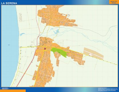 Mapa de La Serena en Chile enmarcado plastificado 