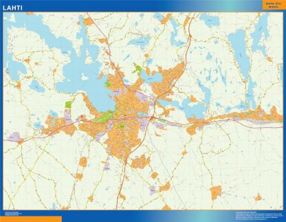 Mapa de Lahti en Finlandia enmarcado plastificado 