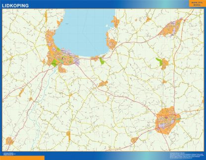 Mapa de Lidkoping en Suecia enmarcado plastificado 