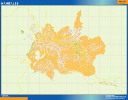 Mapa de Manizales en Colombia enmarcado plastificado 