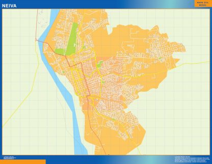 Mapa de Neiva en Colombia enmarcado plastificado 