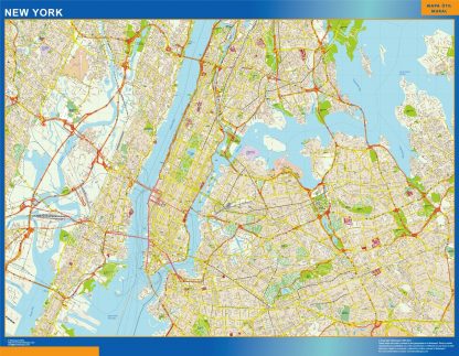 Mapa de Nueva York enmarcado plastificado 