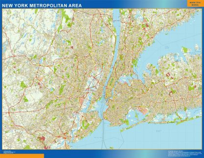 Mapa de Nueva York Metropolitano enmarcado plastificado 