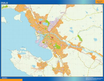 Mapa de Oulu en Finlandia enmarcado plastificado 