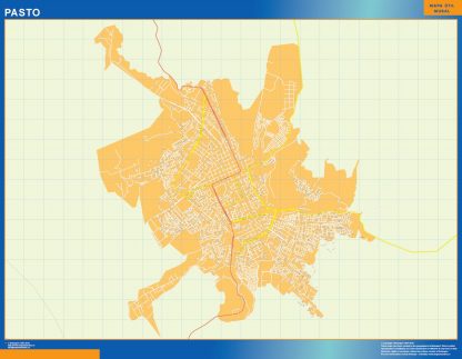 Mapa de Pasto en Colombia enmarcado plastificado 