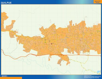 Mapa de Quilpue en Chile enmarcado plastificado 