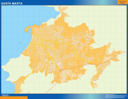 Mapa de Santa Marta en Colombia enmarcado plastificado 