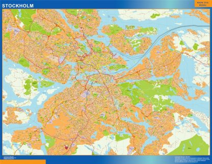 Mapa de Stockholm en Suecia enmarcado plastificado 