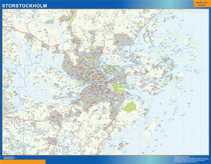 Mapa de Storstockholm en Suecia enmarcado plastificado 