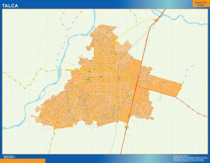 Mapa de Talca en Chile enmarcado plastificado 