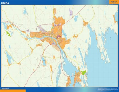 Mapa de Umea en Suecia enmarcado plastificado 