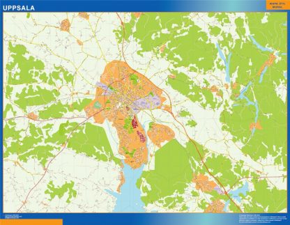 Mapa de Uppsala en Suecia enmarcado plastificado 