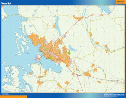 Mapa de Vaasa en Finlandia enmarcado plastificado 