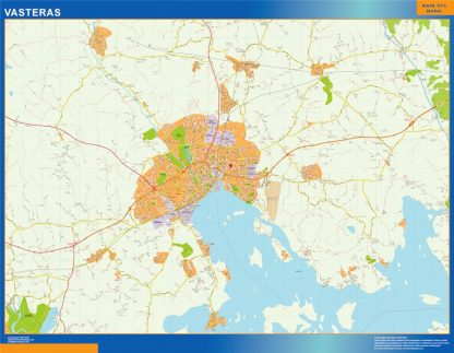 Mapa de Vasteras en Suecia enmarcado plastificado 