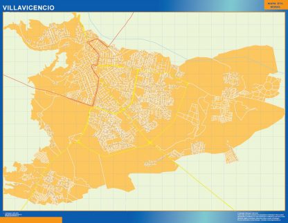 Mapa de Villavicencio en Colombia enmarcado plastificado 