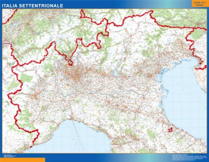 Mapa norte Italia carreteras enmarcado plastificado 