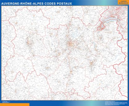 Mapa región Auvergne-Rhone-Alpes postal enmarcado plastificado 