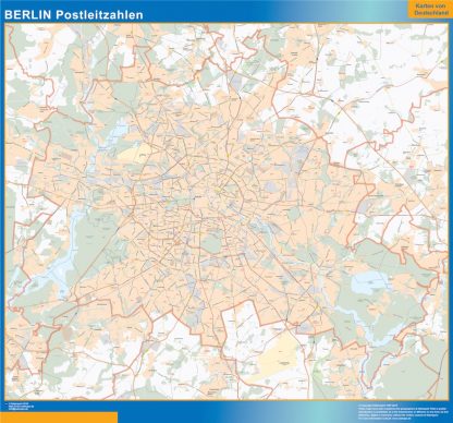 Mapa región Berlin codigos postales enmarcado plastificado 