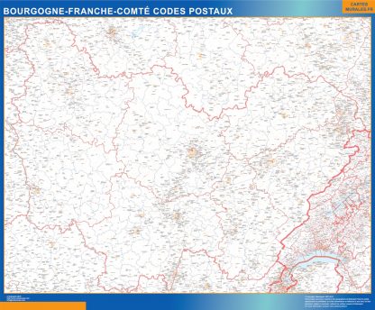 Mapa región Bourgogne Franche Comte postal enmarcado plastificado 