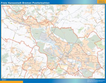 Mapa región Bremen codigos postales enmarcado plastificado 