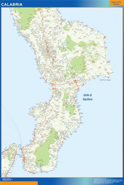 Mapa región Calabria enmarcado plastificado 