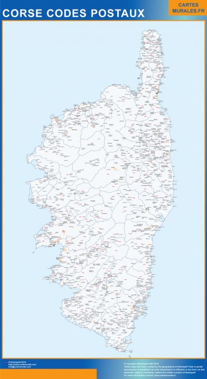 Mapa región Corse postal enmarcado plastificado 